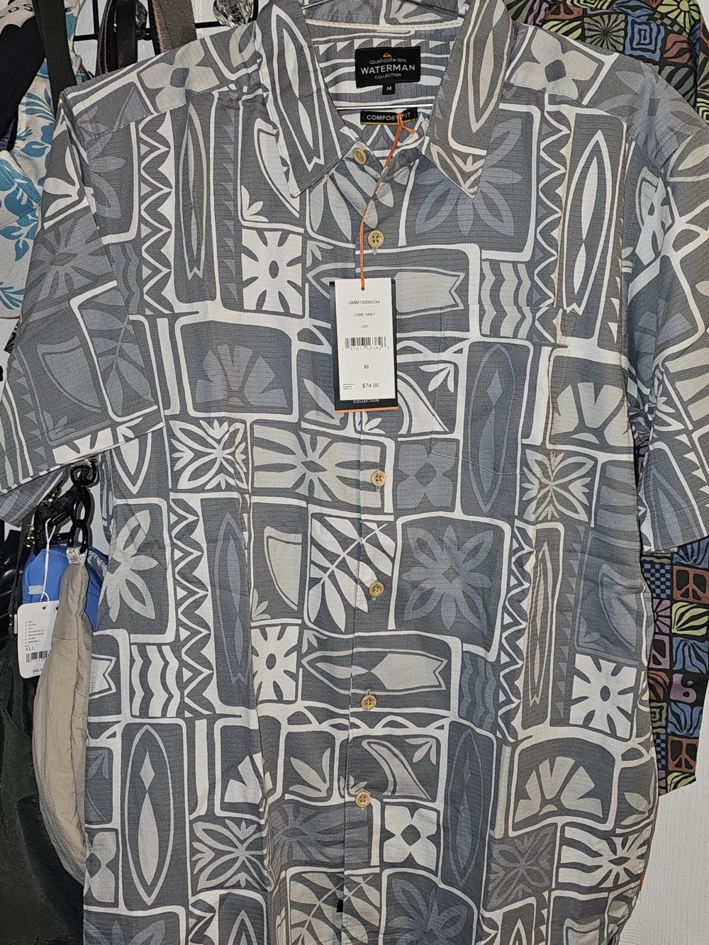 Quiksilver Men’s Gray Geometric Short-Sleeve Shirt Jacket